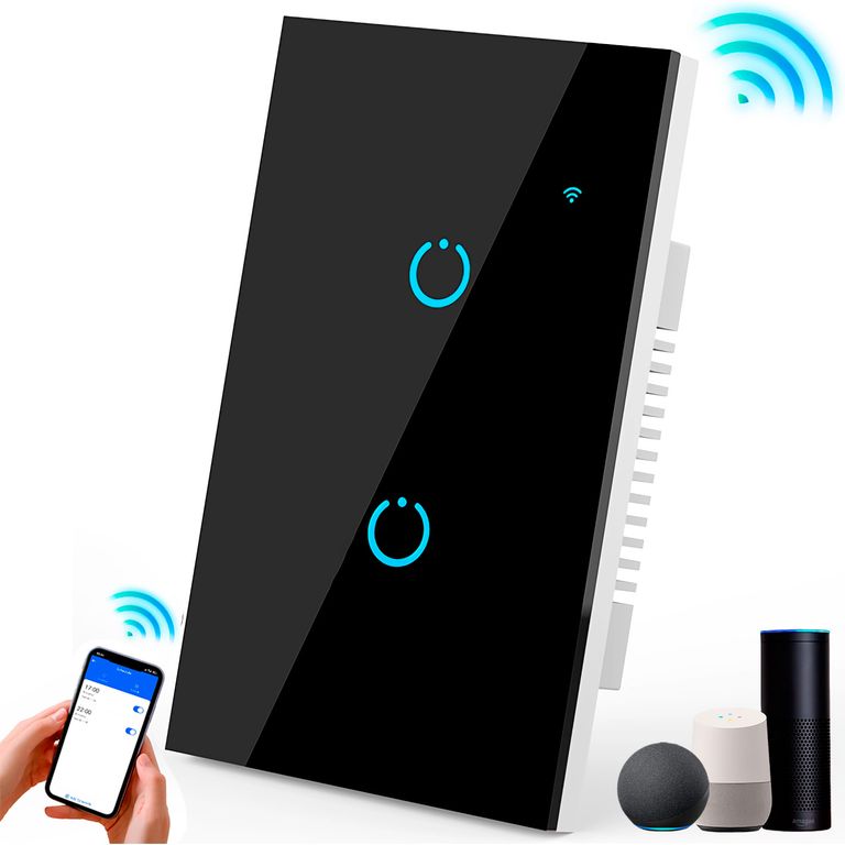 Interruptor Inteligente Universal Wifi Luz Smart Negro Alexa 2 Bandas
