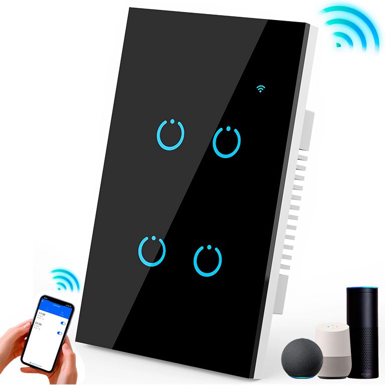 Interruptor Inteligente Universal Wifi Luz Smart Negro Alexa 4 Bandas