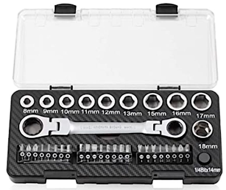 LLAVE RACHET CARDAN CON MEDIDAS Y PUNTAS INTERCAMBIABLES MPT TOOLS