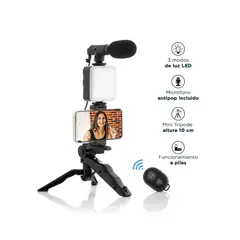 GENERICO - Kit de Grabación Tripode + Micrófono + Control + Luz Led + Soporte