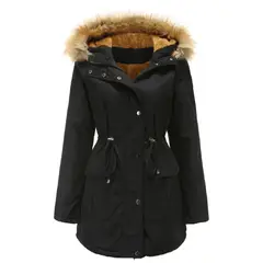 BLWOENS - Abrigo con capucha de lana Artificial para mujer-Negro