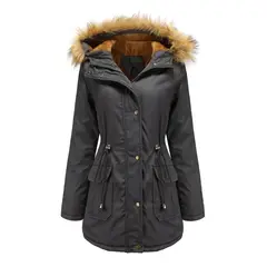 BLWOENS - Abrigo con capucha de lana Artificial para mujer-Gris