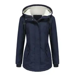 BLWOENS - Abrigo con capucha de Algodón Artificial para mujer-Azul