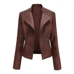 BLWOENS - Chaqueta de PU para mujer-marrón