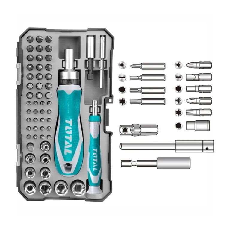 KIT DE DESTORNILLADORES 55PZS RATCHET Y DADOS TOTAL - TACSD30556