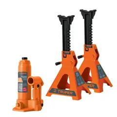 TRUPER - Combo Gata hidráulica botella 2 toneladas +2 Caballetes 3TN