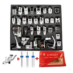 GENERICO - Set 32 prensatelas, 3 agujas gemelas 10 aguja singer soporte