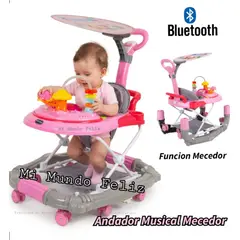 BABY HAPPY - Andador para Bebe 3 en 1 Bandeja Musical Pastel