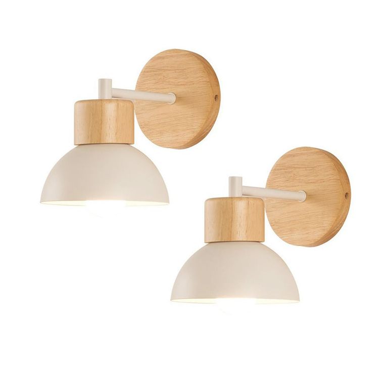 2 Unidades Apliqués de Pared Madera Moderno E27- Blanco