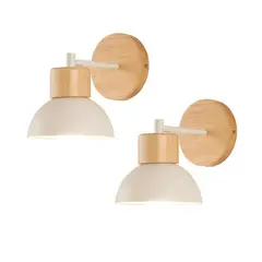 HOME NEAT - 2 Unidades Lámpara Pared Madera Moderno- Blanco