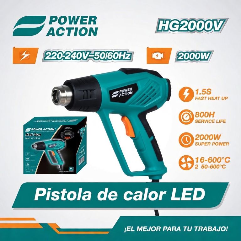 Pistola De Calor 2000W AIRE CALIENTE INDUSTRIALBoquillasPantDigital