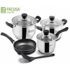 FACUSA - Juego de Ollas 8 Piezas Acero Inoxidable con tapa de vidrio