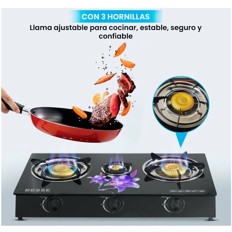 Cocina de Mesa a Gas de 3 Hornillas Vitrocerámico