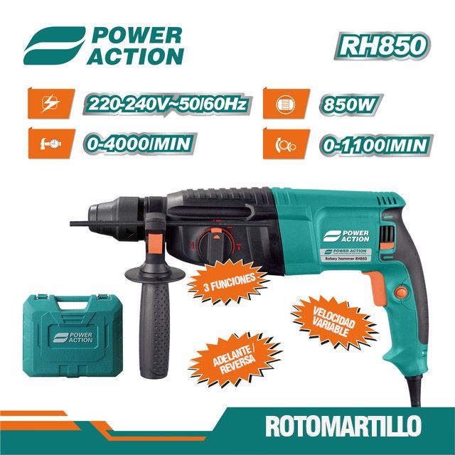 Taladro Rotomartillo 850W SDS PLUS 3J POWER ACTION