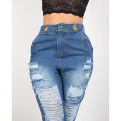 BENCUS JEANS - Pantalón Jeans Rasgado Azul Mujer