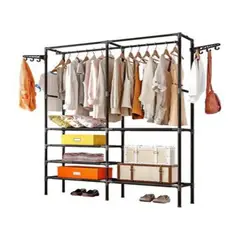 IMPORTADO MC - Ropero Perchero Organizador Armario Closet Armable 2 Cuerpos Negro