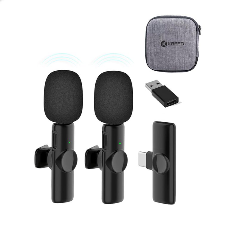 Micrófono Inalámbrico Solapero 2 en 1 Tipo C + Adaptador para Pc
