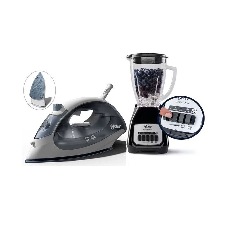 Combo Plancha Compacta y Licuadora de 2V con Pulsador Negro
