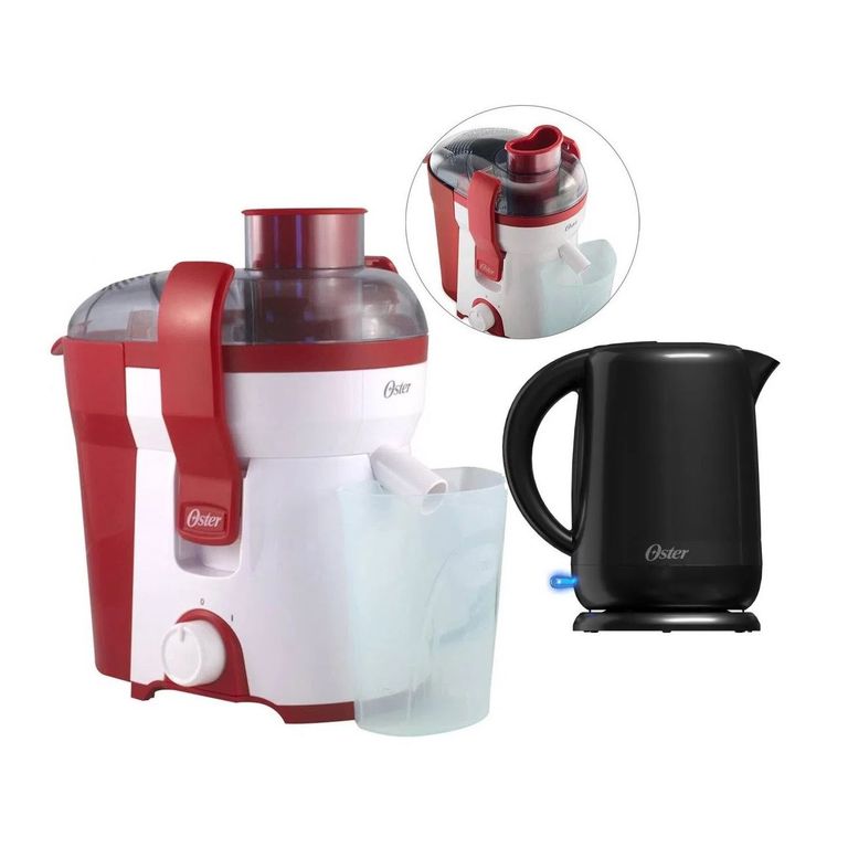 Combo Extractor de jugos 400W Rojo y Hervidor Eléctrico Negro