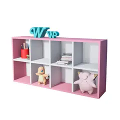 WONDER WOOD MUEBLERIA - Organizador Juguetero Montessori de 8 Compartimientos Melamina Blanca/Rosado