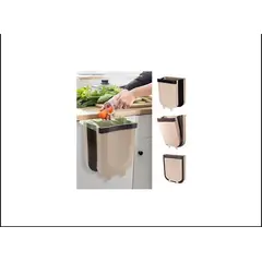 GENERICO - TACHO DE BASURA PLEGABLE PARA COCINA BEIGE CON MARRÓN