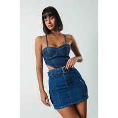 VERA DONNA - DENIM NO ROMANCE CORSET TOP MIDNIGHT BLUE