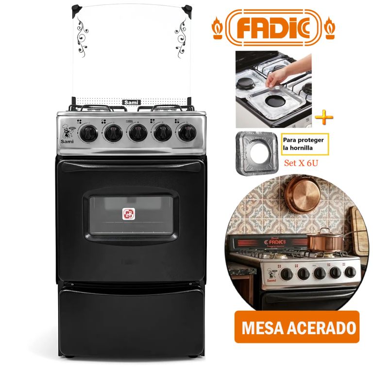 Cocina con tapa de vidrio y horno sami 4h Negro +Protector