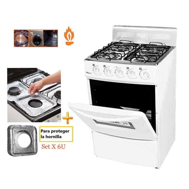 Cocina con respaldar y Horno 20 Sami 4H Blanco +Protector