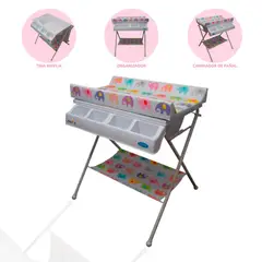 INFANTI - Bañera Cambiador Plegable 2 Pisos «ELEPHANTS» Pink