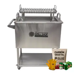 THE GRILL SHOP - Caja china mediana full acero inoxidable Guantes Carbon Cerveza