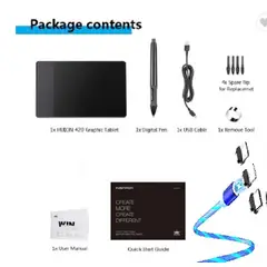 HUION - Tableta Gráfica Digital 420 + CABLE LED AZUL