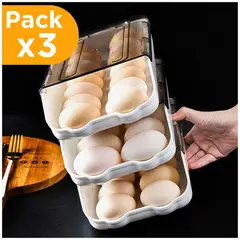 MINARI - Pack x3 Bandeja Organizador Porta Huevos Apilable P95