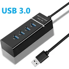 GENERICO - Mini Hub Usb 3.0 De 4 Puertos Para Pc y Laptop - NEGRO