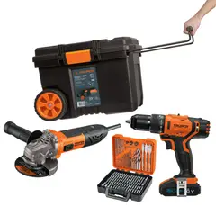 TRUPER - Combo taladro inalámbrico percutor, amoladora, puntas brocas 100 Pzas