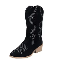 GENERADE - Botas bordadas occidentales para mujer - Negro