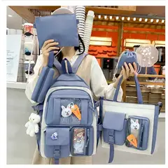 GENERICO - Mochila Kawai Set De 4 Piezas Con Accesorios Coreana Bolsos Cartuchera