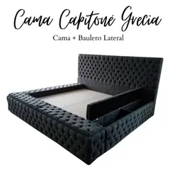 GENERICO - Cama Capitoné Grecia con Baulero Lateral - Queen