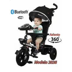 BABY HAPPY - Triciclo Multietapas para niños Cross Bh Usb Bluetooth NEGRO