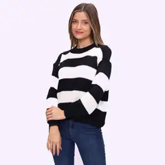 GENERICO - Chompa rayas negro con blanco