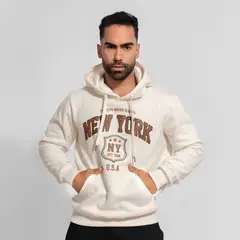 GENERICO - Polera hoddie de algodón afranelado new york crema Arcoi