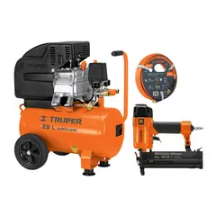 TRUPER - Compresor 25 L manguera 10m y clavadora engrapadora