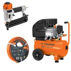 TRUPER - Compresor 25L manguera 10m con clavadora nehumatica cal. 18