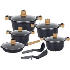 Reyna - Juego de ollas antiadherentes x 12 piezas Petra (color negro)