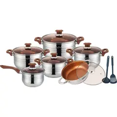 Reyna - Juego de ollas de acero 12 piezas chicharronera Criolla Brown