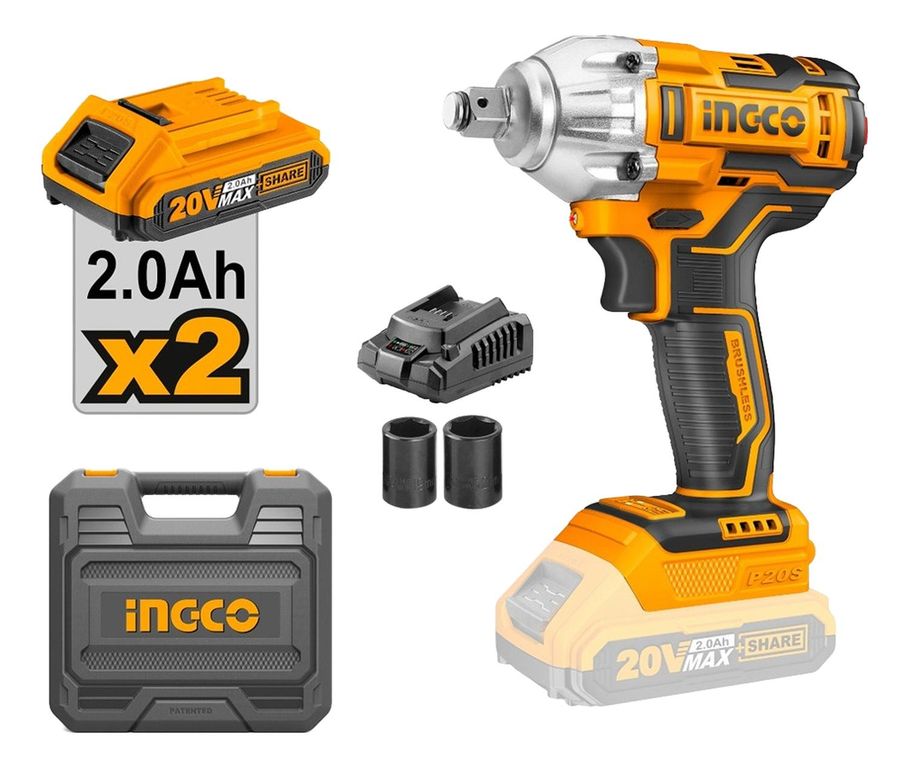Llave de Impacto INGCO 20V Brushless 1/2” 300Nm 2 Baterías CIWLI2038