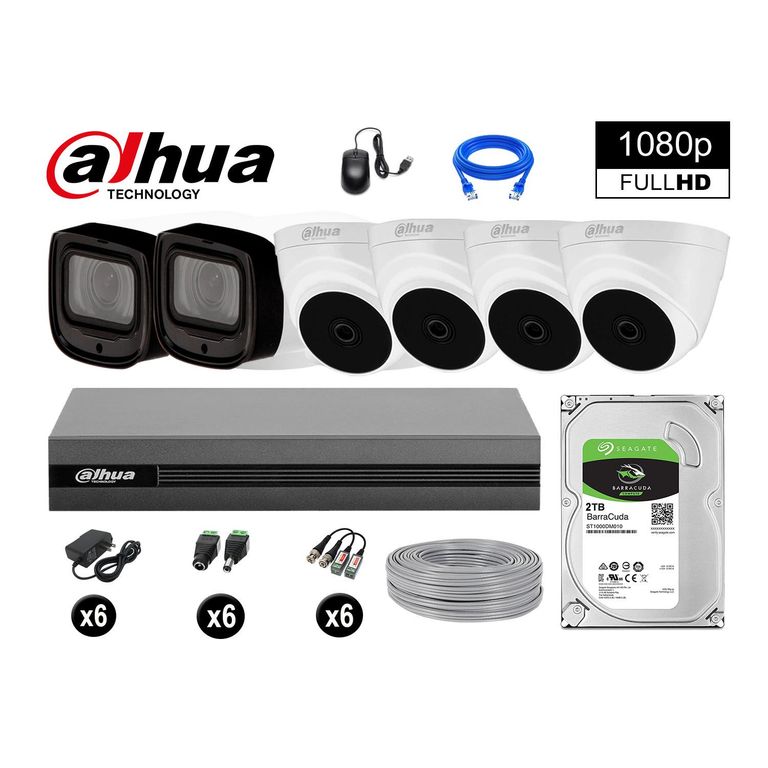 CÁMARAS SEGURIDAD KIT 6 1080P MAYOR ALCANCE VARIFOCAL + 2TB