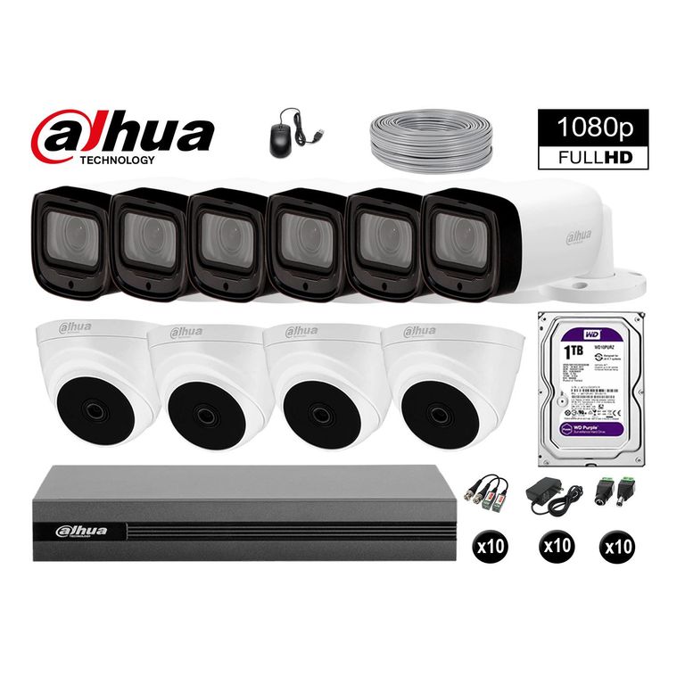 KIT 10 CÁMARAS SEGURIDAD FULLHD +1TB MAYOR ALCANCE VARIFOCAL