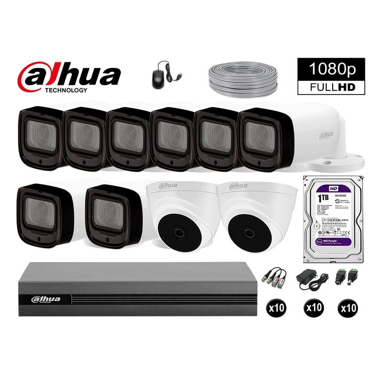 CÁMARAS SEGURIDAD KIT 10 FULLHD +1TB MAYOR ALCANCE VARIFOCAL