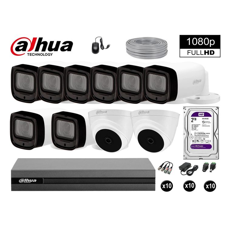 CÁMARAS SEGURIDAD KIT 10 FULLHD +2TB MAYOR ALCANCE VARIFOCAL