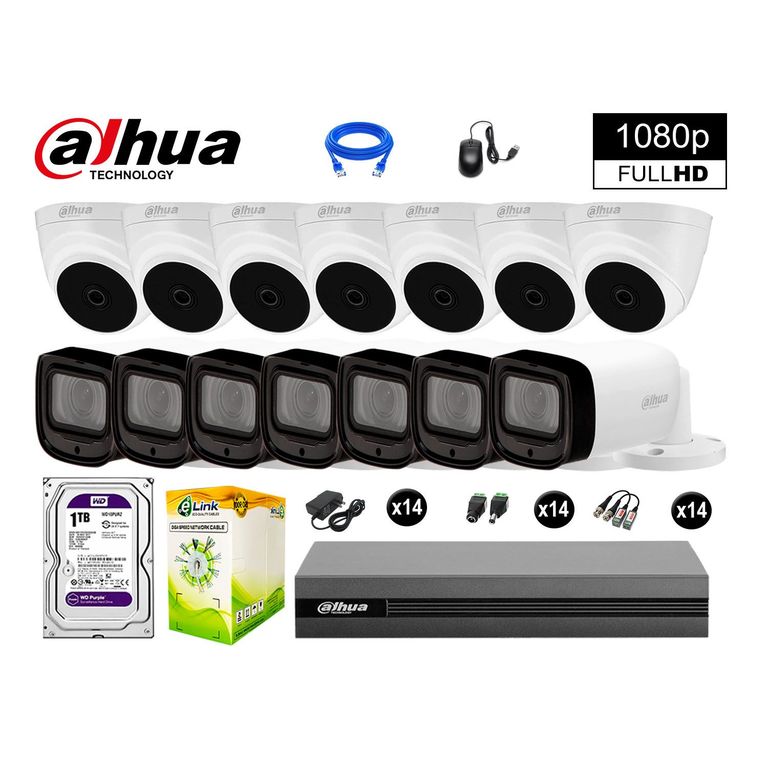CÁMARAS SEGURIDAD KIT 14 1080P MAYOR ALCANCE VARIFOCAL +1TB